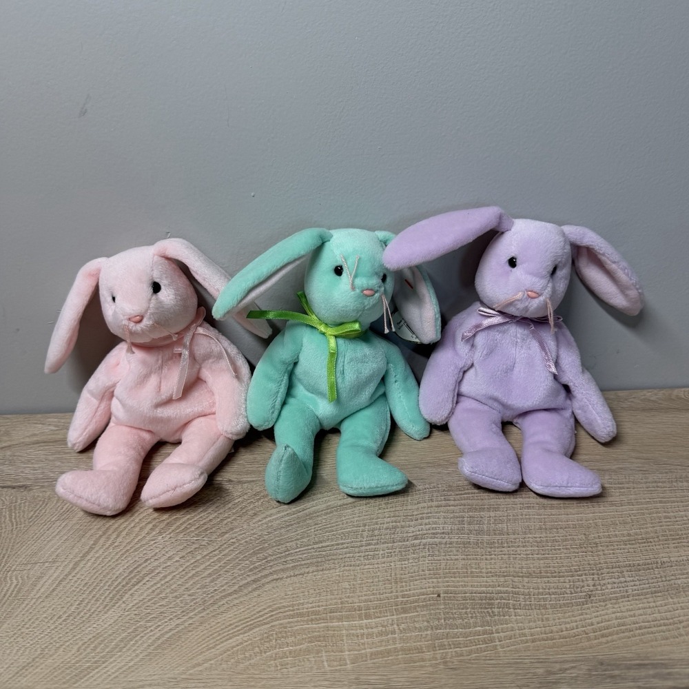 TY Beanie Babies Hippity Hoppity Floppity Pastel Bunny Rabbits Easter Spring